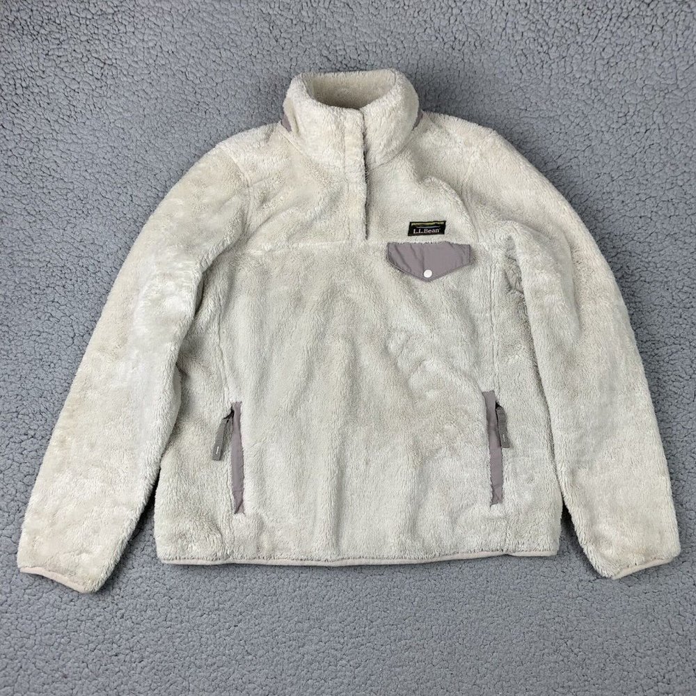 L.L.Bean Women's Snap Pocket Fleece Pullover Jacket 1/4 Zip Sz SP Deep Pile Cozy